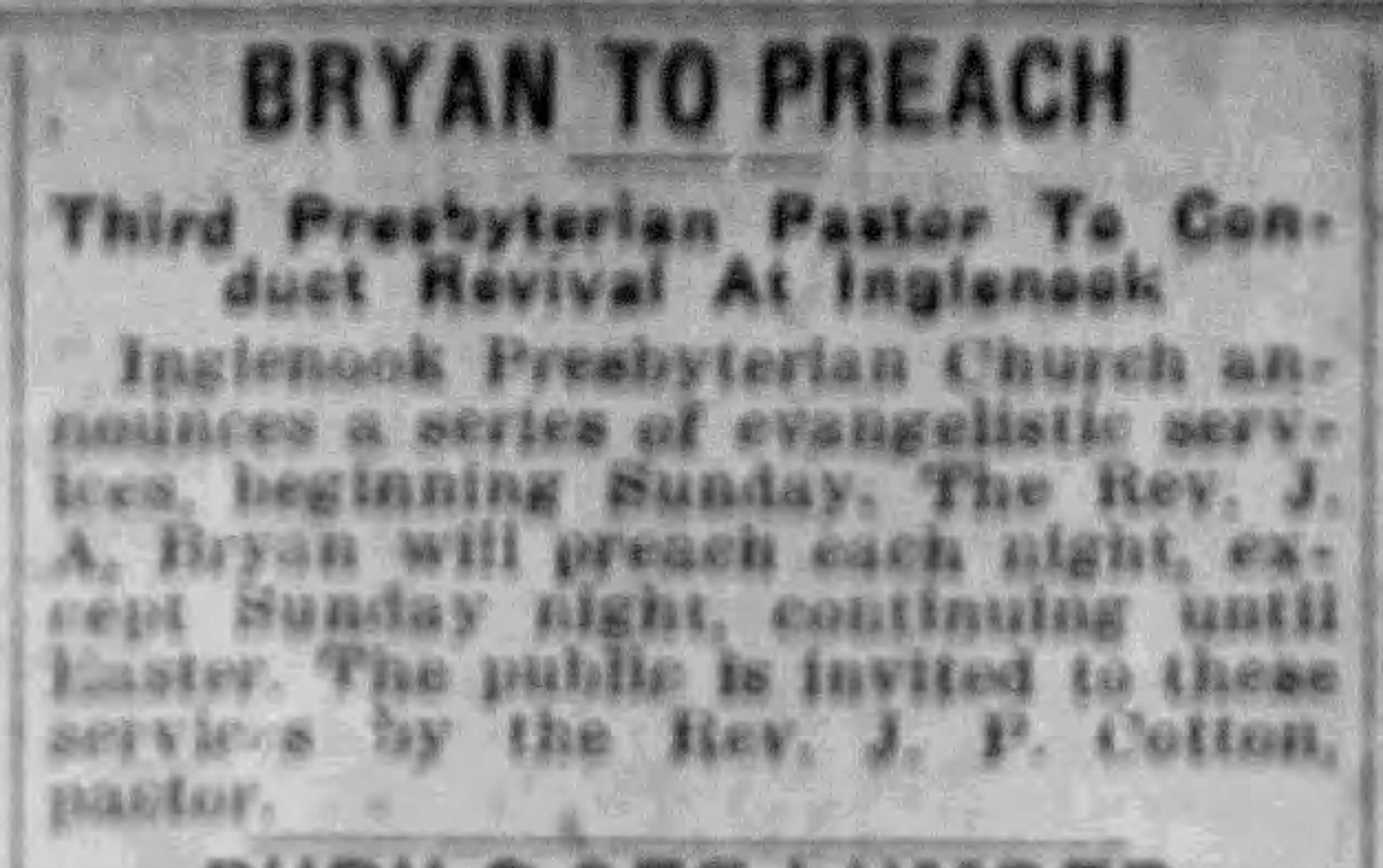 Bryan to Preach